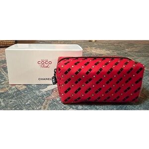 NIB Chanel Beaute Mini Zip Cosmetic Pouch Bag Red Lipstick Print Rouge Coco